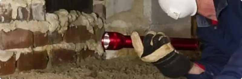 Pest control technician inspecting a crawl space for ant activity in Cary, NC